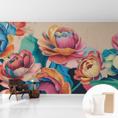 Tapete Vliestapete mit Kleber modern Wohnzimmer - Wanddeko Schlafzimmer - Tapete mit Motiv Blumenharmonie 416x254 cm (1/5)