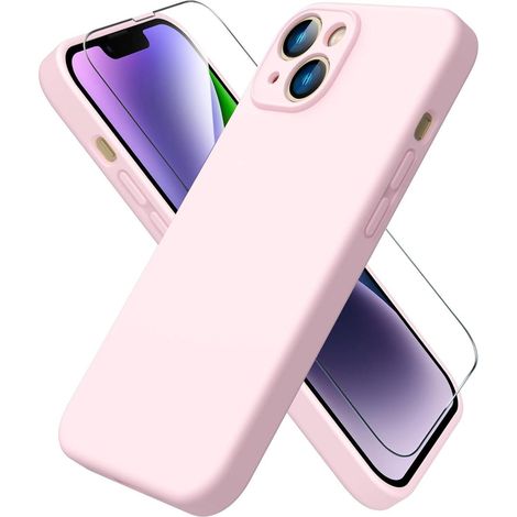 Coque silicone liquide rose pour iPhone 14 (6.1") avec protection écran (1/5)