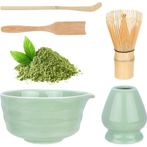 Ensemble matcha dégradé vert – bol en céramique + fouet en bambou (1/5)