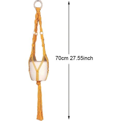 (Orange 70 cm) Porte-plantes bohème coloré en macramé, tissé à la main en 100 % coton, pour pots de fleurs, bonsaïs et décoration intérieure. (1/4)