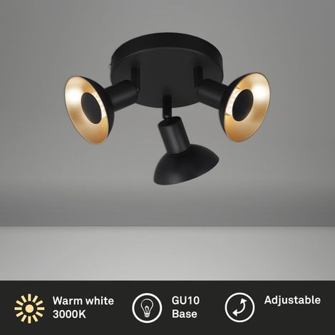 Plafoniera da soffitto orientabile Briloner spot 3 x 5 watt nero - oro Ø 16 cm (1/5)