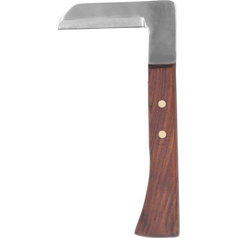 Couteau à sabot en forme de L en acier, manche incurvé ergonomique, outil de coupe de sabot pour cheval de ferme, lame unique sur la main droite. (1/5)