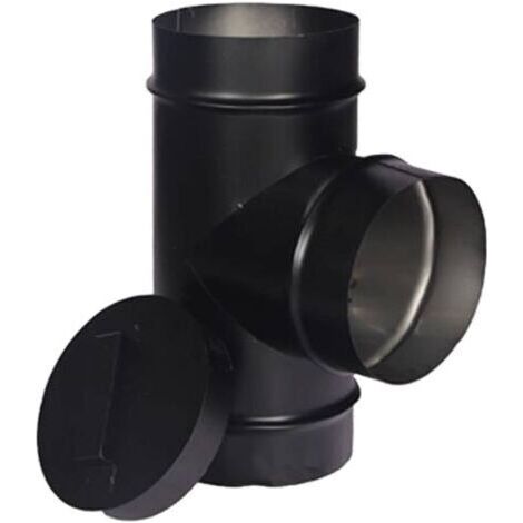 Té avec bouchon de nettoyage pour tuyau de poêle à paroi simple Noir 15,2 cm de diamètre (1/5)