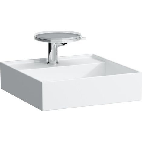 Lave-mains KARTELL 460 x 460 mm sans trop-plein, version 2 trous robinet blanc LCC LAUFEN