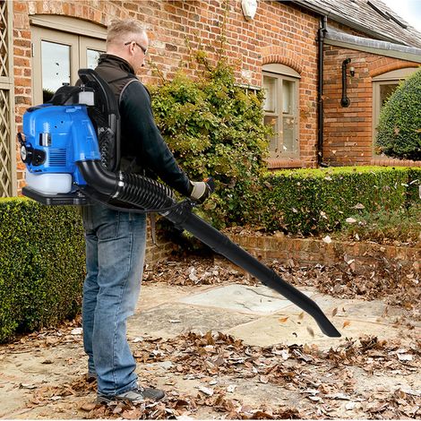FIANAO – Souffleur de feuilles thermique à dos 75,6 cc 4 temps – 2,6 kW, 750 CFM – 180 × 54 × 45 cm, bleu (1/5)
