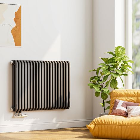 EMKE Heizkörper 600x840 mm D geformt Paneelheizkörper Horizontal Design Heizkörper Doppellagig Flachheizkörper Seitenanschluss Anthrazit 1383W (1/5)