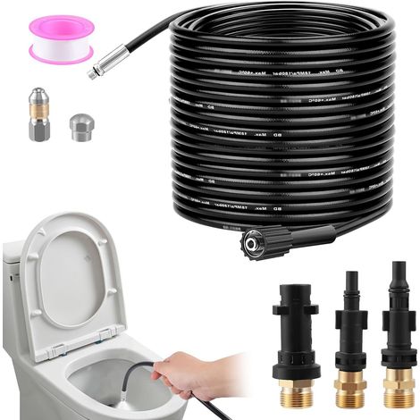 Furet Deboucheur Canalisation Haute Pression 15M,Tuyau Flexible 210 Bar 60°C,Avec Adaptateur,Buse Fixe/Rotative,Rallonge De Tuyau Pour Karcher Nettoyeur Compatible Avec Kärcher K2-K7 (15M) (1/5)