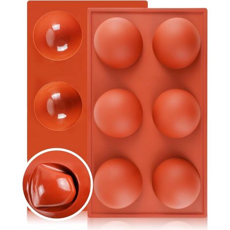 2 große Silikonformen mit 6 halbkugelförmigen Mulden Antihaft Backform für Schokoladenbomben, Mousse, Gelee, Pudding und süße Desserts (1/5)