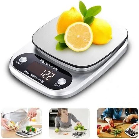 Balance de Cuisine - Numérique - 10kg/1g - Acier INOX - Écran LCD - Fonction Tare