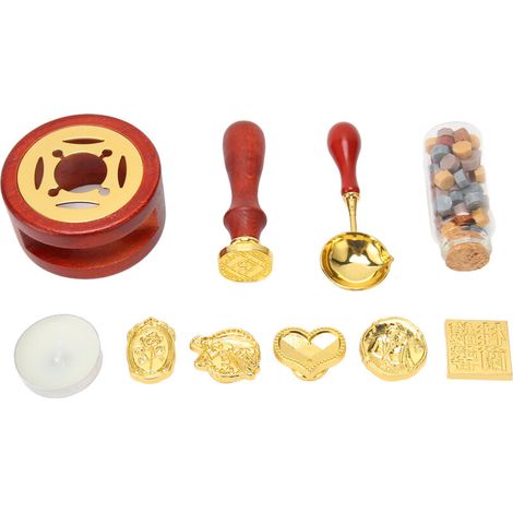Kit de Cachet à Cire avec 5 Têtes Remplaçables, Chauffeur de Cire et Cuillère pour Lettres et Cartes Postales (1/5)