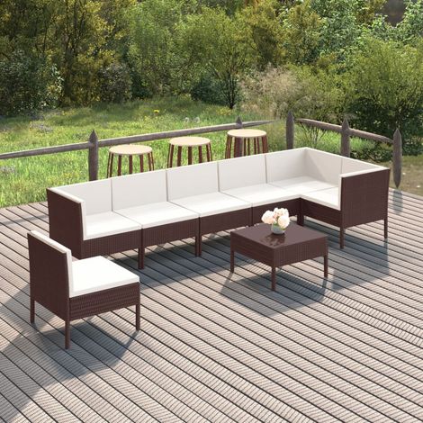8-tlg. Garten-Lounge-Set mit Auflagen Poly Rattan Braun (1/5)