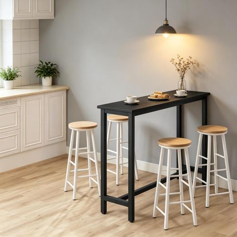 Mesa de bar 140x40x100 cm negra en MDF y metal con pies ajustables (1/5)