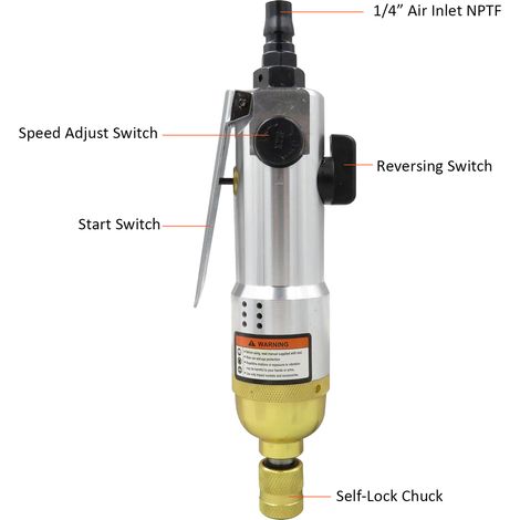Tournevis pneumatique 1/4" droit, industriel, réversible, 9000 tr/min (1/5)