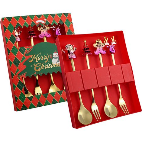 Juego de cucharas con temática navideña, de acero inoxidable apto para uso alimentario, para postres y fiestas. (1/5)