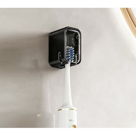 Lot de 3 porte-brosses à dents muraux pour salle de bain, adhésif puissant, avec couvercle et organiseur de têtes de brosses à dents pour toute la famille, noir (1/5)