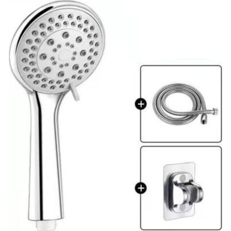 Pressurized handheld shower head, five modes, with 1.5m stainless steel hose and punch-free base (1/4)