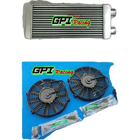 Intercooler turbo, construcción de aluminio, rendimiento de refrigeración eficiente, intercooler y ventiladores. (1/2)