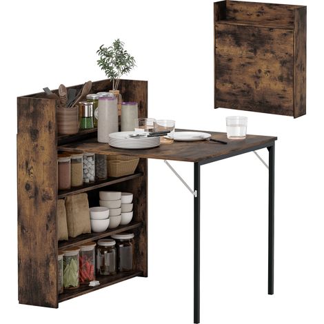 Beyamis Klappbarer Esstisch mit Schrank, Industriedesign, platzsparend, für kleine Räume, 80 x 90 x 93 cm, rustikales Braun