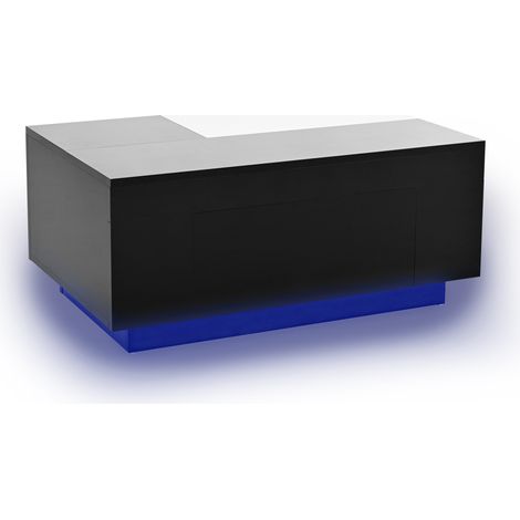 Table basse noire et blanche brillant avec éclairage LED RGB et plateau extensible, rangement caché, design moderne (1/5)