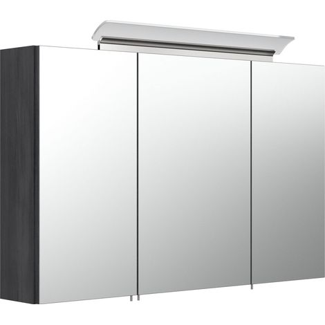 Spiegelschrank 100cm inkl. Design LED-Lampe und Glasböden graphit gemasert (1/4)