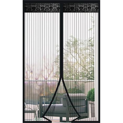 (Dentelle Noire, 90x205CM) Rideau en maille magnétique sans perçage, anti-moustiques et anti-mouches, fermeture automatique. (1/5)