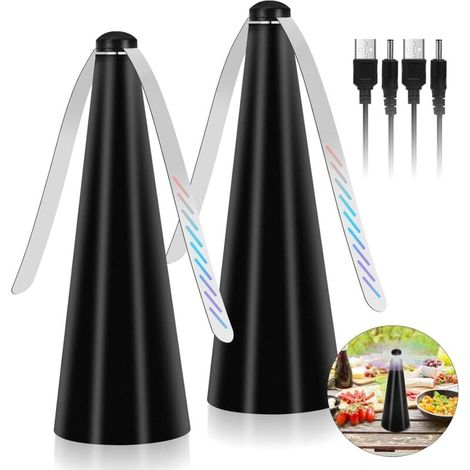 Ventilateur Anti-Mouche, 2 Pièces Chasse Mouche de Table Répulsifs Anti-Moustiques Répulsif à pales pour Intérieurs Extérieurs Jardin Camping Barbecue