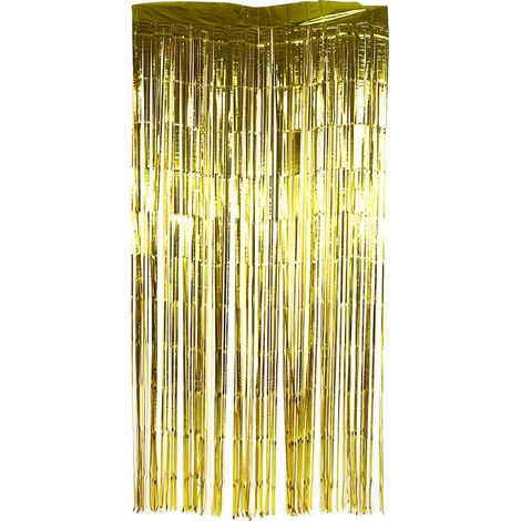 Rideau franges en PET métallisé réutilisable doré 3 x 1 m suspendu entrée pièce déco réception anniversaire mariage 1 pc (1/3)