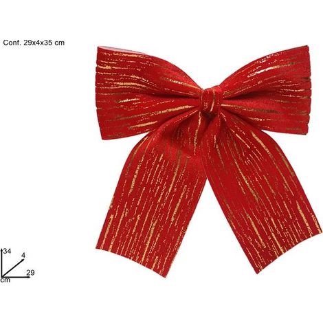 Fiocco Floccato Natalizio Natale Rosso con Strisce Oro 29 x 24 cm
