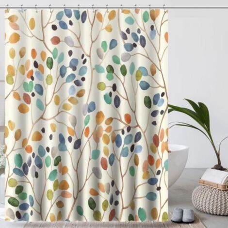 [JAMAIS UTILISÉ] Rideau De Douche 180x200 Anti Moisissure Rideau Baignoire Beige Rideau Douche Lavable Machine Motif Botanique Coloré avec Trous Shower Curtain Tissu Rideaux Salle de Bain avec 12 Croc (1/4)