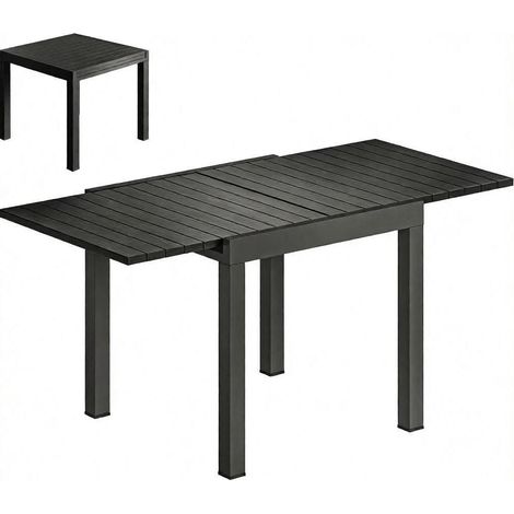 Table de jardin extensible en aluminium noir effet bois, de 80 à 160 cm pour 4 à 6 personnes, avec rallonge automatique discrète et pieds réglables - CHICFURN (1/5)