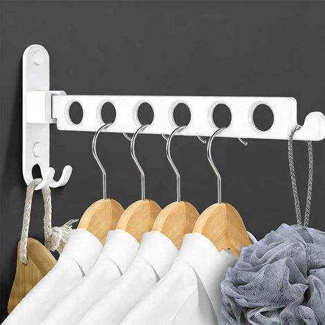 Étendoir à Linge Mural Rabattable Blanc en Aluminium, Pliable pour Intérieur et Extérieur, Séchoir à Linge pour Salle de Bain, Balcon et Buanderie (1/5)