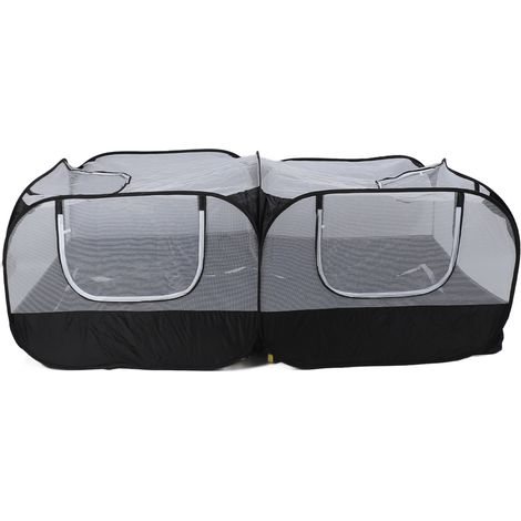 Tente de jeu pliable pour animaux de compagnie, portable, respirante, avec parois en maille transparente, ouverture facile, enclos pour petits animaux (poules, chats, chiens, lapins), noir (1/5)