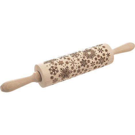 Dekorativer Nudelholz aus Holz, drehbar, Schneeflockenmuster, 39 cm