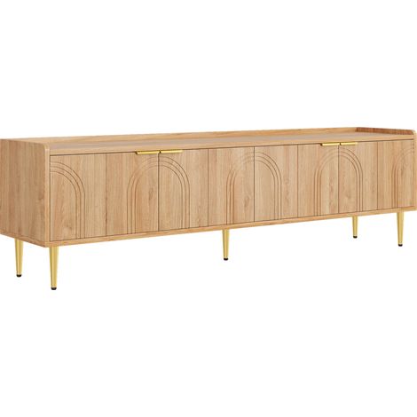 Mueble TV bajo MDF con puertas texturizadas, tiradores y patas doradas, 170 x 35 x 47,5 cm MODENUIT (1/5)