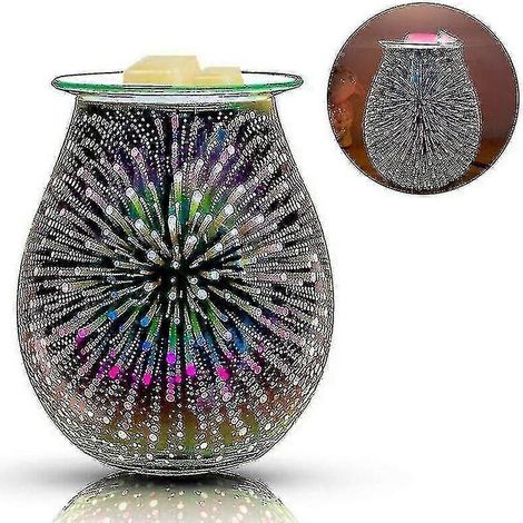 Brûleur de cire parfumée électrique, diffuseur d'huiles essentielles en verre, motif feux d'artifice 3D, veilleuse