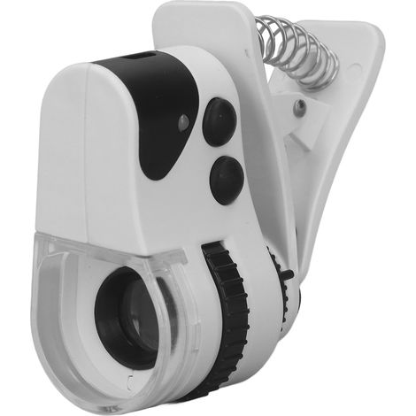Loupe à clip pour téléphone portable, grossissement 50x, mise au point réglable, rechargeable par USB, avec lumière LED et détecteur de billets. (1/5)