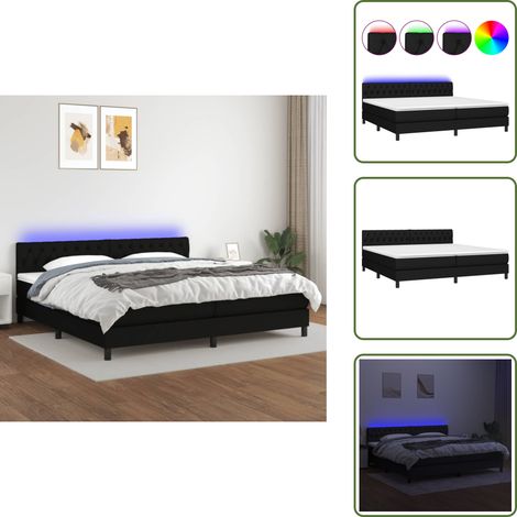 Boxspringbett mit Matratze & LED Schwarz 200x200 cm Stoff - Boxspringbett - Doppelbett - Schlafsystem - Bettrahmen - Lattenrost