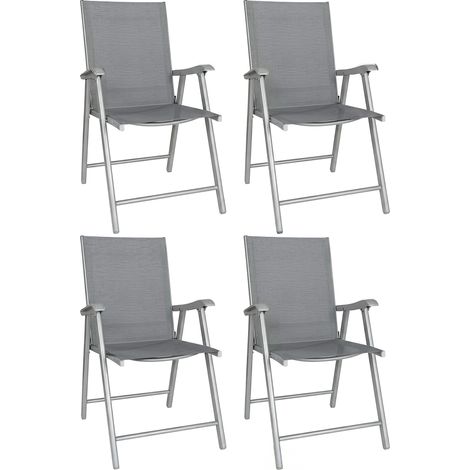 Outsunny pack de 4 sillas de camping plegables, con respaldo alto y reposabrazos, tela textilene y marco de acero para terraza, playa, gris claro