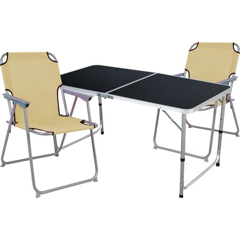 3-teiliges Campingmöbel Set beige 120x60x58/70cm schwarz-MMC330872B+2xMPO2600B (1/4)