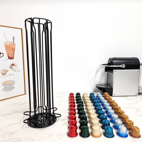 Porte-capsules de café 60 capsules, support de rangement rotatif Nespresso, noir (1/5)