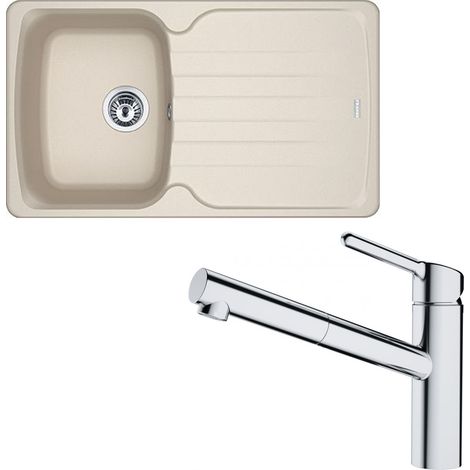 Pack évier Antea Fragranit café crème 860 x 500 x 210 mm + mitigeur Orbit douchette - Franke (1/5)