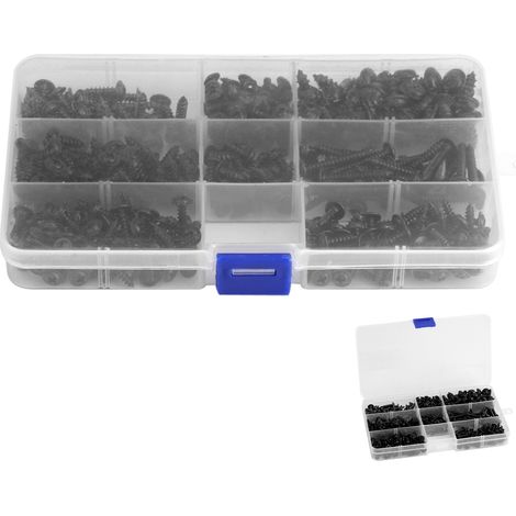 340 vis autotaraudeuses à bride, tête cruciforme, noires, assortiment avec coffret (1/5)