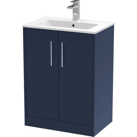 Hudson Reed Juno Floor Standing 2-Door Vanity Unit with Basin 2 600mm Wide - Midnight Blue (1/5)