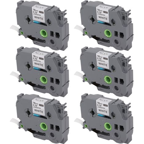 Recharges de ruban pour étiqueteuse, 18 mm de largeur, 8 m de longueur, noir sur blanc, compatibles avec les modèles TZe 141, TZe 241, TZe 541 et TZe 641 (boîte de 6).