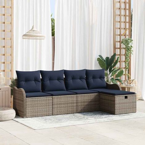 vidaXL Set Divano da Giardino 5 pz 4-Numero di posti Grigio e Blu Navy (1/5)