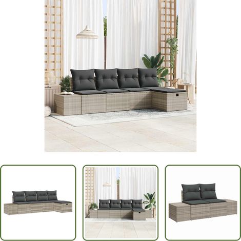 vidaXL Poly-Rattan - Gartensofa-set mit Kissen 5 pcs Hellgrau Poly-Rattan (1/5)