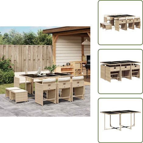 11-tlg. Garten-Essgruppe mit Kissen Beige Poly Rattan - Garten Essgruppe - Garten Essgruppen - Outdoor Essgruppe - Terrasse Essgruppe (1/5)