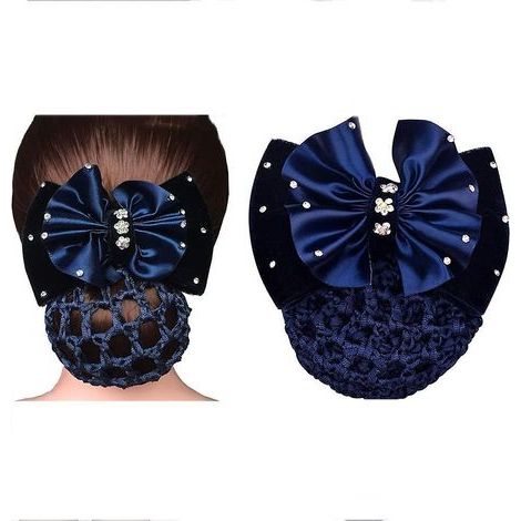 Pinza para el cabello de satén azul con lazo de diamantes de imitación - Decoración francesa para mujeres y niñas (1/5)