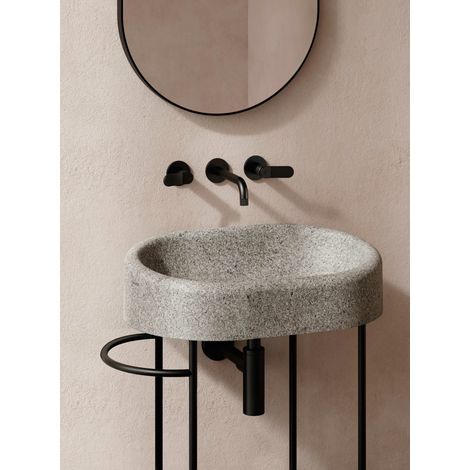 Lavabo in ceramica 61x42 cm Globo Lalita LT061BI  Bianco - Ceramica - Con struttura a terra in acciaio nero opaco