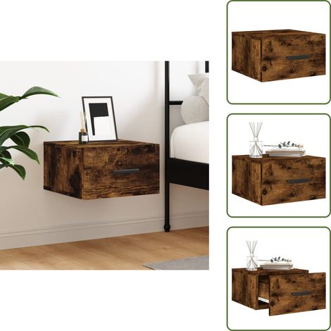 Mesita auxiliar - vidaXL Mesita de noche de pared color roble ahumado 35x35x20 cm - Almacenamiento